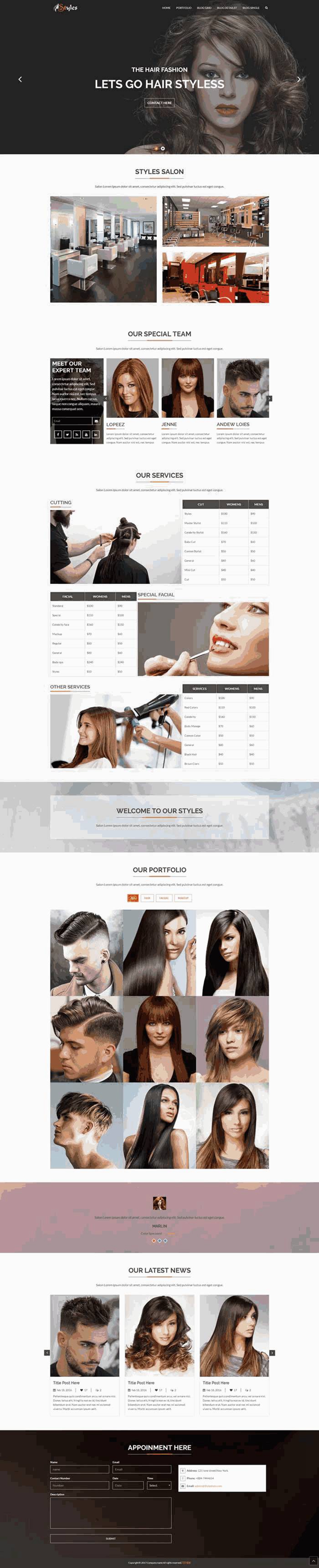 外贸企业模板：黑色美容美发店网站（zblogphp模板）